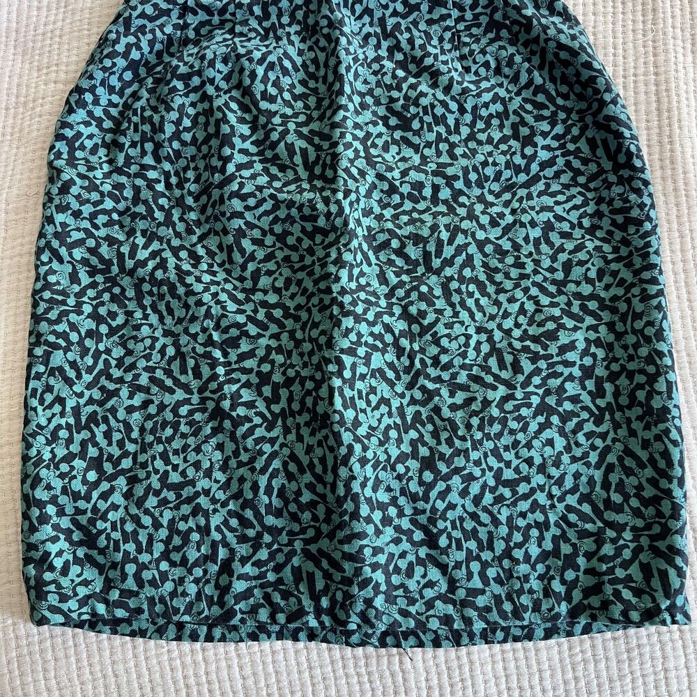 Vintage Kenar Linen Skirt Womens Small Teal Black Abstract Pencil High Waist 90s - Picture 4 of 10